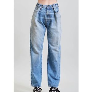R13 Fold Over Irving Blue Wide Leg Jean